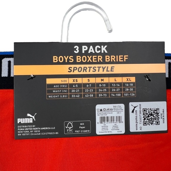 Puma Boys Boxer Brief Active Sportstyle Underwear 3-pack Size S - Picture 3 of 3